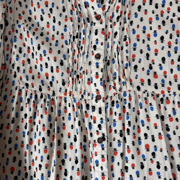 Maeve Anthropologie Pintuck Button Down Top Hat Print Tunic Roll Up Sleeve Sz 8 - Picture 5 of 13